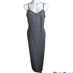 Vintage 90s wrap dress button front black maxi midi 10 medium lbd